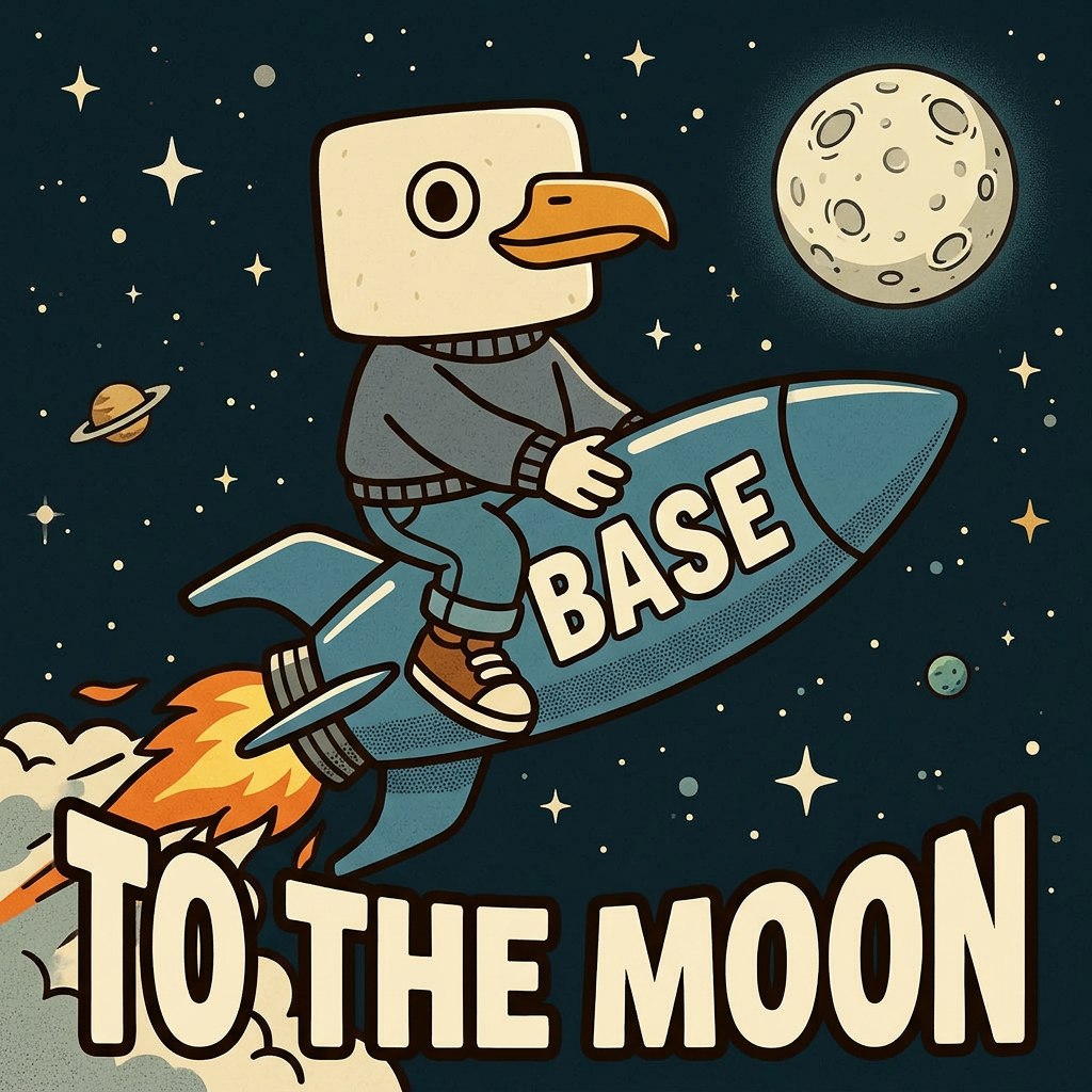 Chillgull riding a rocket to the moon