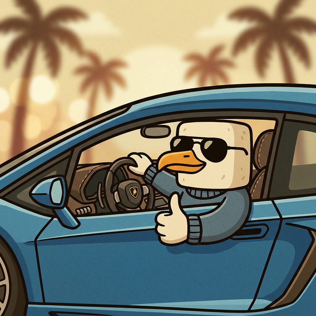 Chillgull driving a blue sports car