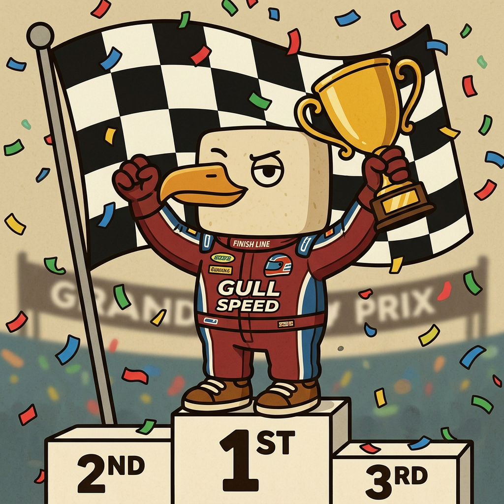 Chillgull holding a winner trophy